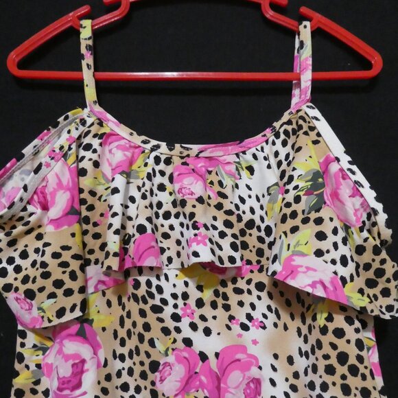 BETSEY JOHNSON | size 7/8 | Floral One Piece Swimsuit | Ruffle Trim Top - Picture 4 of 16